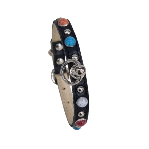 Hondenhalsband Leer Stones Black