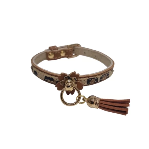 Hondenhalsband Leer Leopard Camel