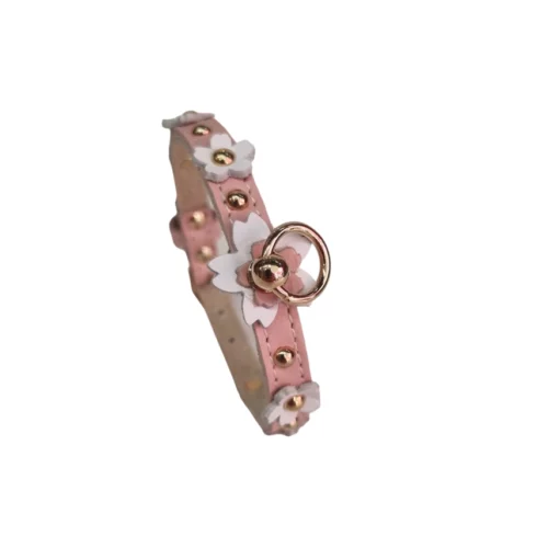 Hondenhalsband Leer Flowers Pink